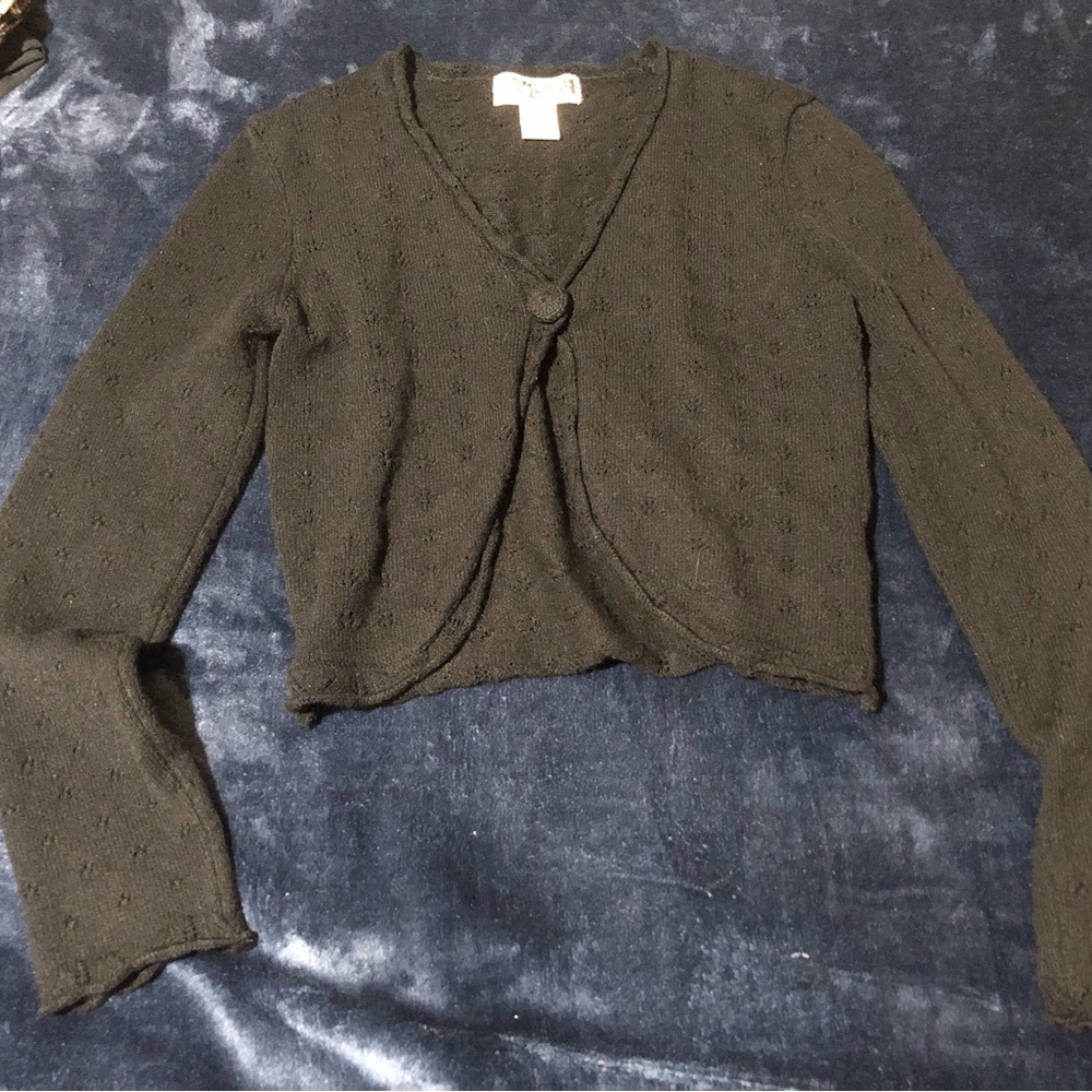 Route 66 Y2K Black Crochet Knit Cropped Cardigan Shrug
